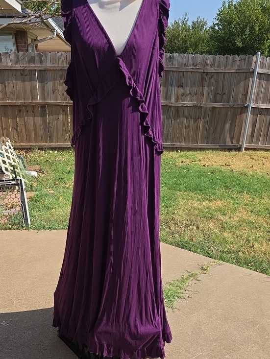 Anthropologie Dresses & Skirts - Anthropologie Plum Ruffle-Trim V-Neck Maxi Dress